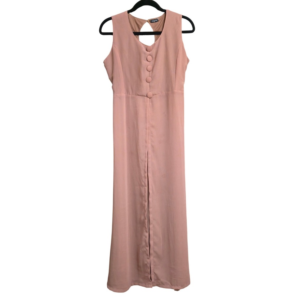 Bright Nex Mauve Pink Sleeveless Button Front Slit Maxi Dress Overlay XL Keyhole